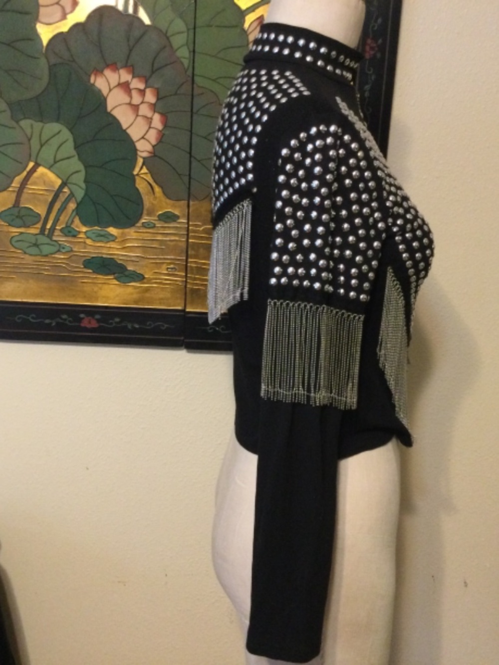 DAY G Black Rhinestone Fringe Zipper Preowned - Picture 4 of 5